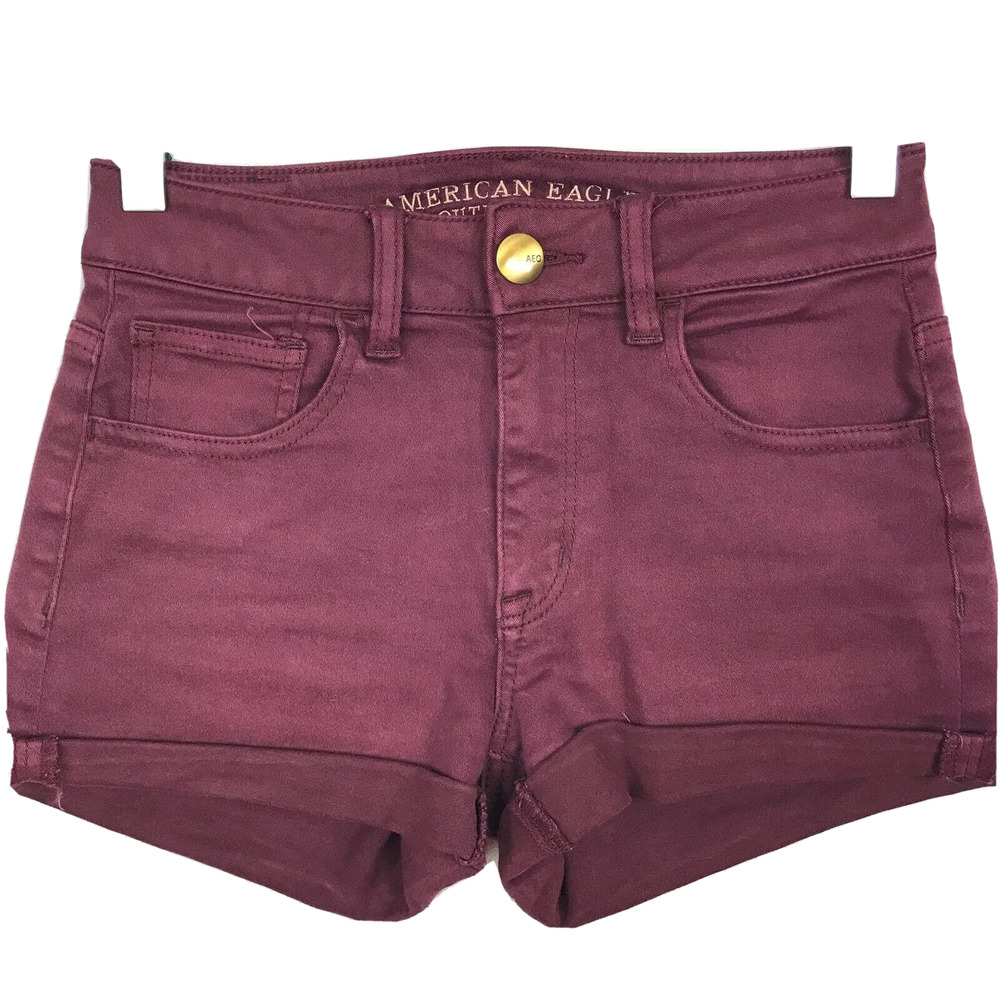 American Eagle AEO Shorts Womens Sz‎ 0 Maroon Super Stretch Hi Rise Shortie